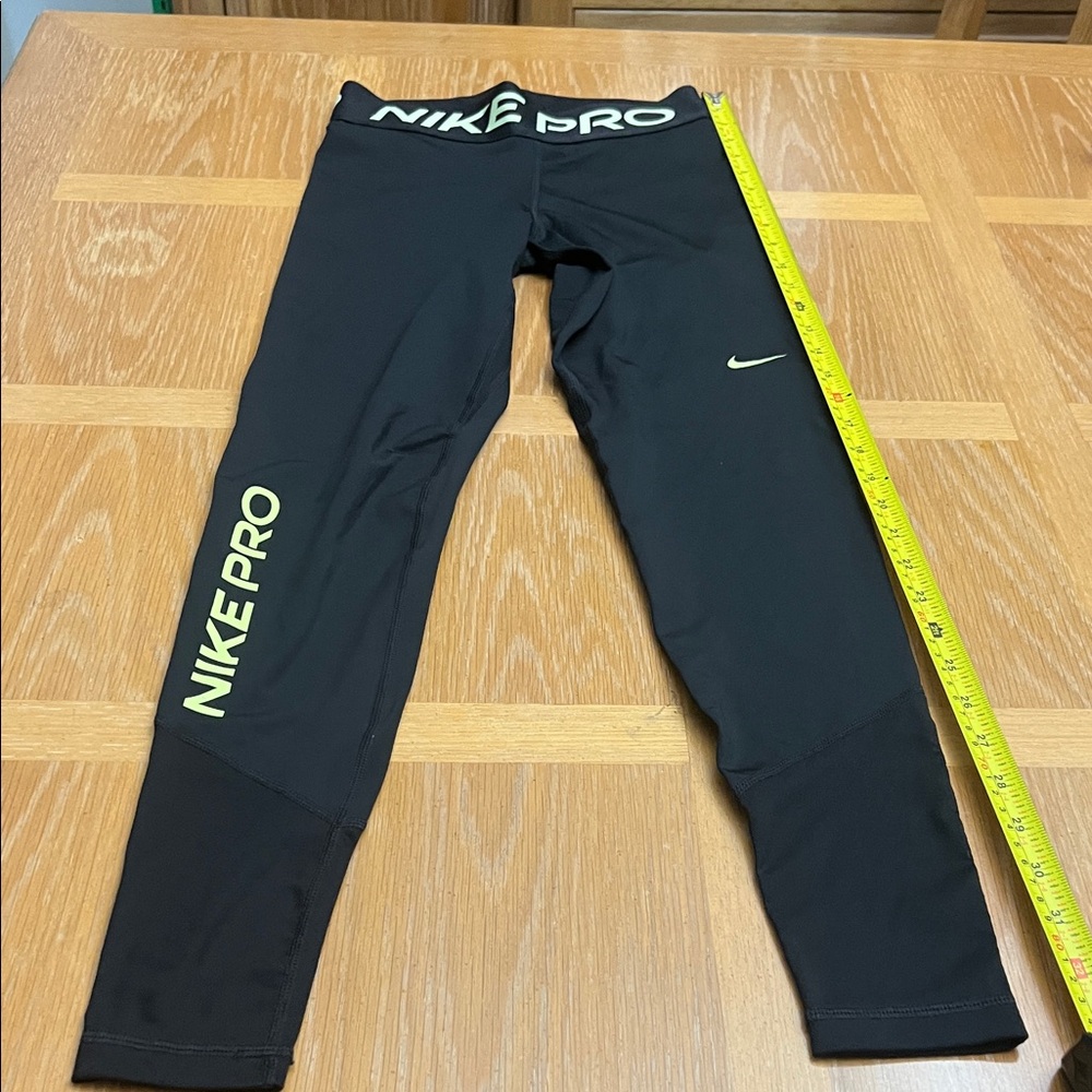 Nike Pro Black Leggings with White and Yellow Accents